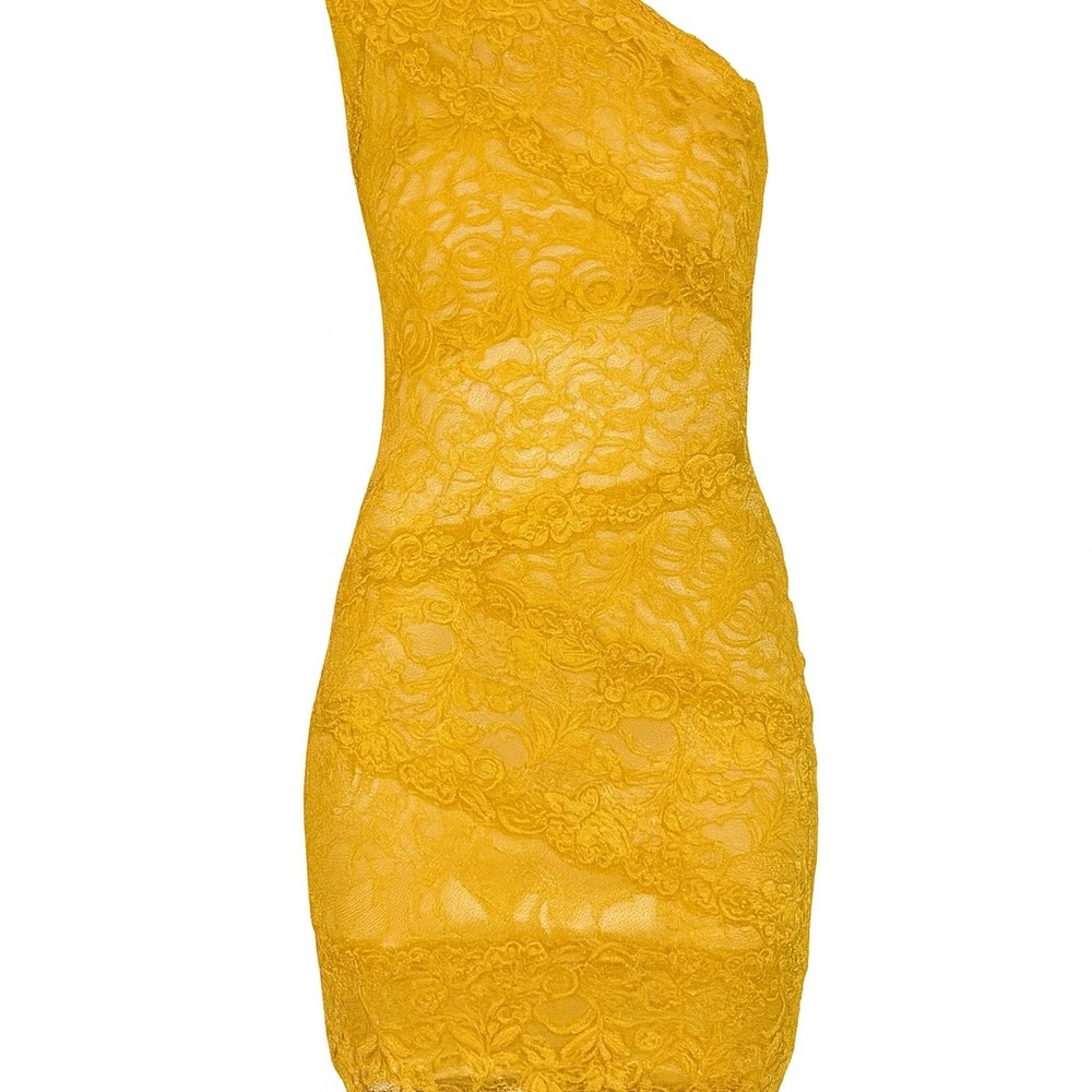 bebe One-Shoulder Yellow Lace Dress